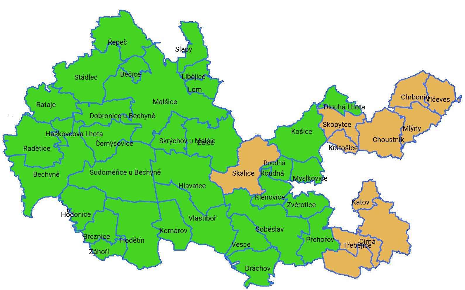 Mapa území MAS Lužnice, z.s. 2021 - 2027